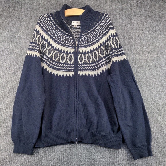 Goodfellow & Co. Men's Full Zip Knit Sweater Blue XL Fair Isle Cotton Blend - Picture 2 of 12